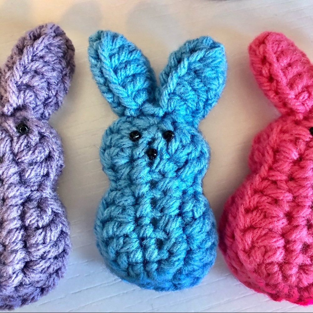 Hand Crafted Crocheted Easter Bunny Peeps handmade set of 5 stuffed animals - Picture 8 of 9
